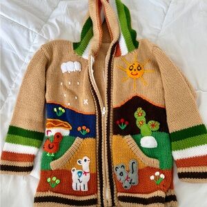 Whimsical Knit Hooded Cardigan with Animal Design